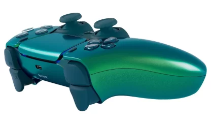 Chroma Teal DualSense Wireless Controller (PS5) Angled Side View